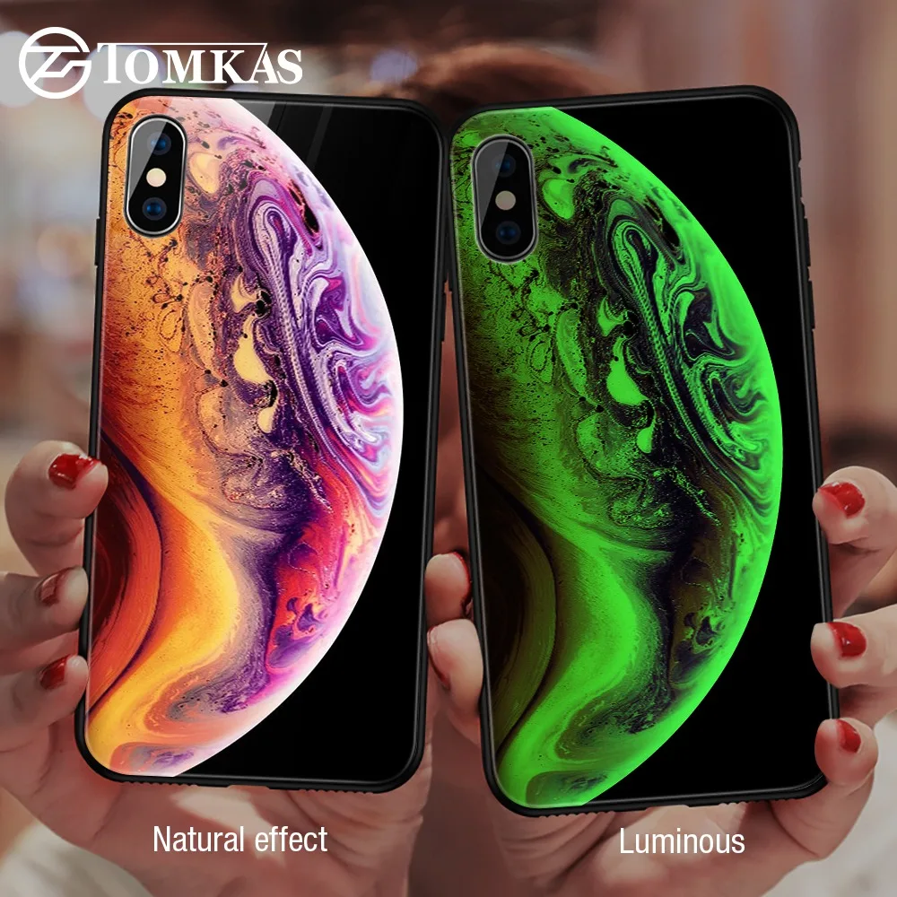 Роскошный светящийся чехол TOMKAS для iPhone X Xs Max Xr, стеклянный чехол для телефона, силиконовый чехол для iPhone 7, 8 Plus, чехол s для iPhone 6 S, 6s