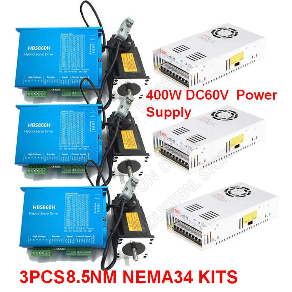 3 шт. 8.5Nm Nema34 86 мм AC DC DSP замкнутый цикл шаговый двигатель драйвер и 400 Вт 60 В