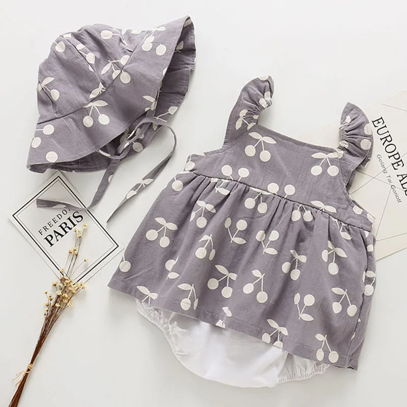 2019 летнее платье для маленьких девочек Комбинезон + головной убор без рукавов