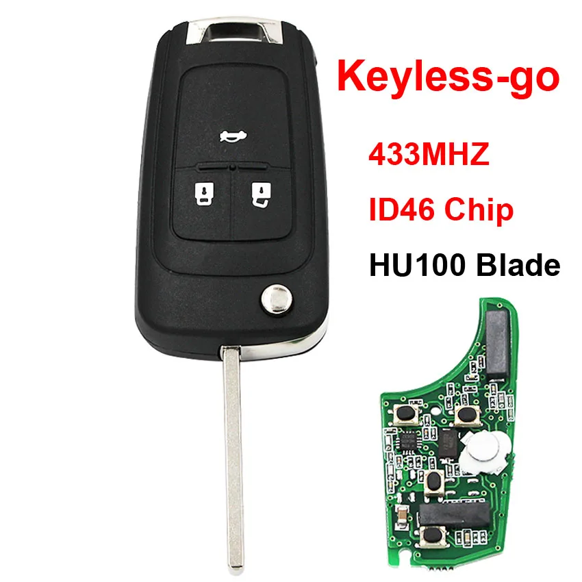 Кнопка 2/3/4 новый складной ключ без ключа для Chevrolet 433 МГц ID46 Chip HU100 Uncut Balde (после