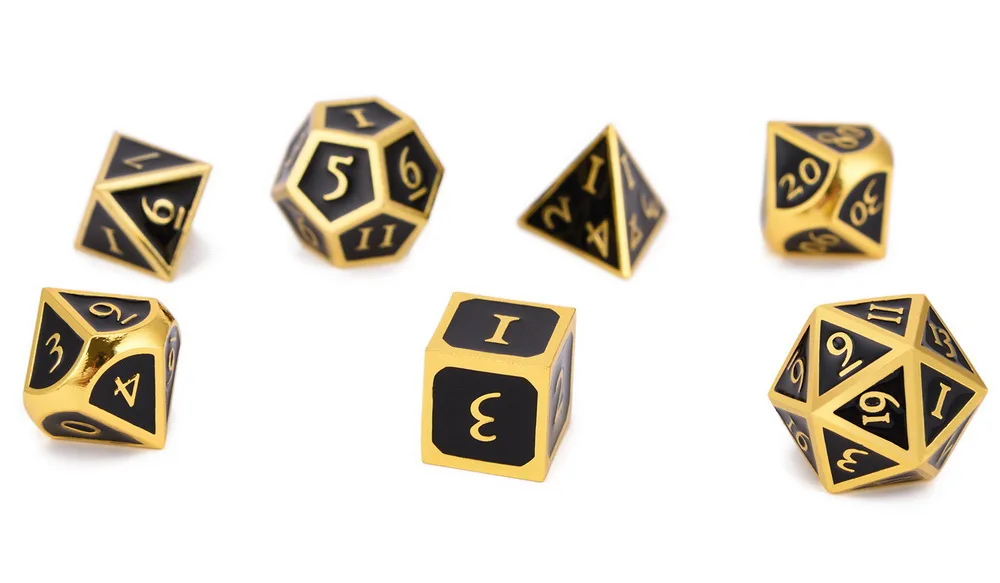 DnD металлические кости золото с черной эмалью Italic шрифт для DnD RPG MTG и для изучения математики