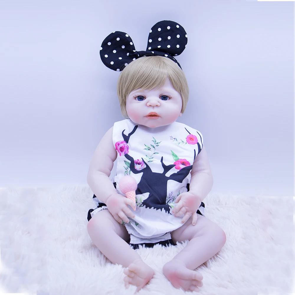 57 см bebe boneca reborn silicone baby dolls com corpo de menina Детские куклы лучший подарок 100%