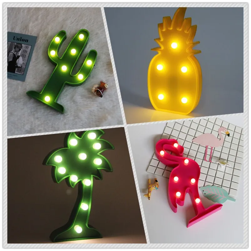 3D Фламинго ананас кактус кокосовое дерево реквизит для вечеринки Светодиодная