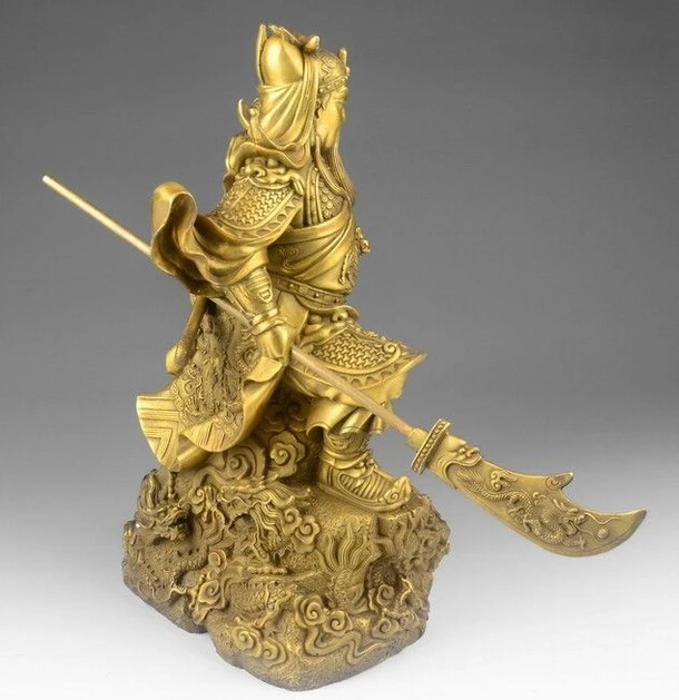 zhaomeirui31++14 Chinese Brass Copper Dragon Sword Warrior Guan Gong God Yu Buddha Statue | Дом и сад