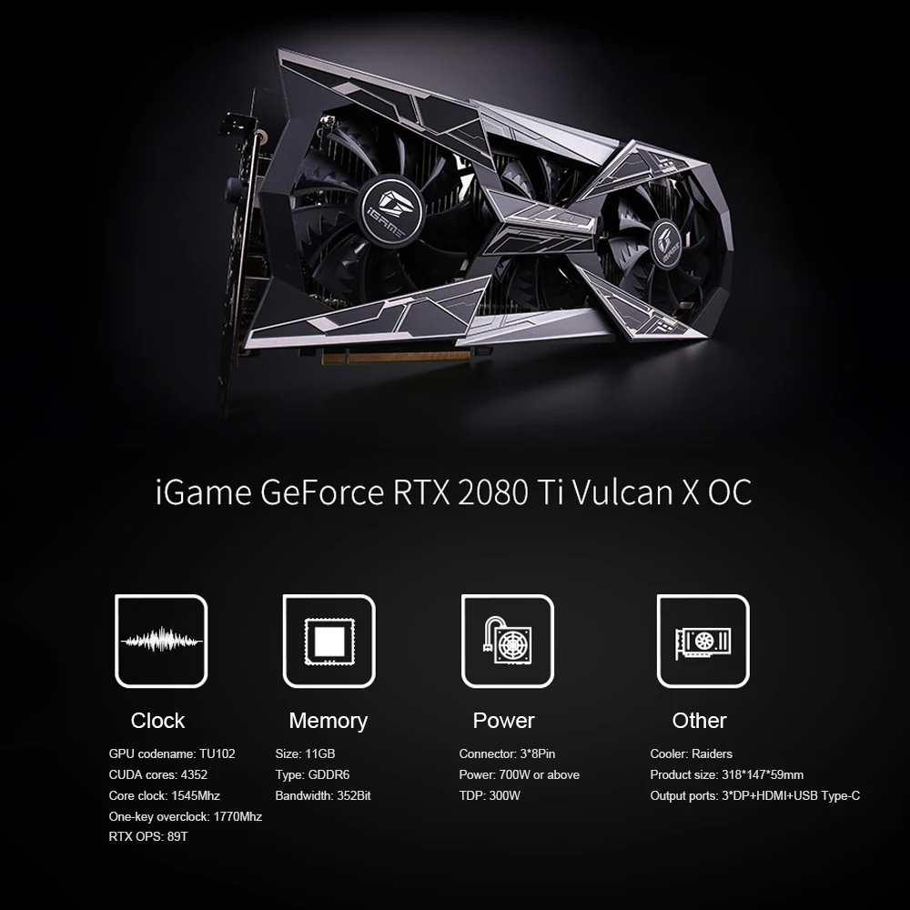 Красочная видеокарта GeForce RTX 2080Ti Vulcan X OC GPU GDDR6 11G 1770Mhz 2080 Ti графическая карта Nvidia карта TU102 HDMI USB порт