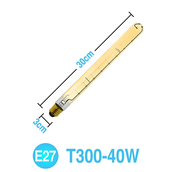 T300-40W Retro Filament Lamp E27 E14 Edison Bulb 60W 40W 25W Bombilla AC240V Outdoor Decoration Lighting For Party Bar Restaurant Shop - Испускаемый цвет: T300-40W