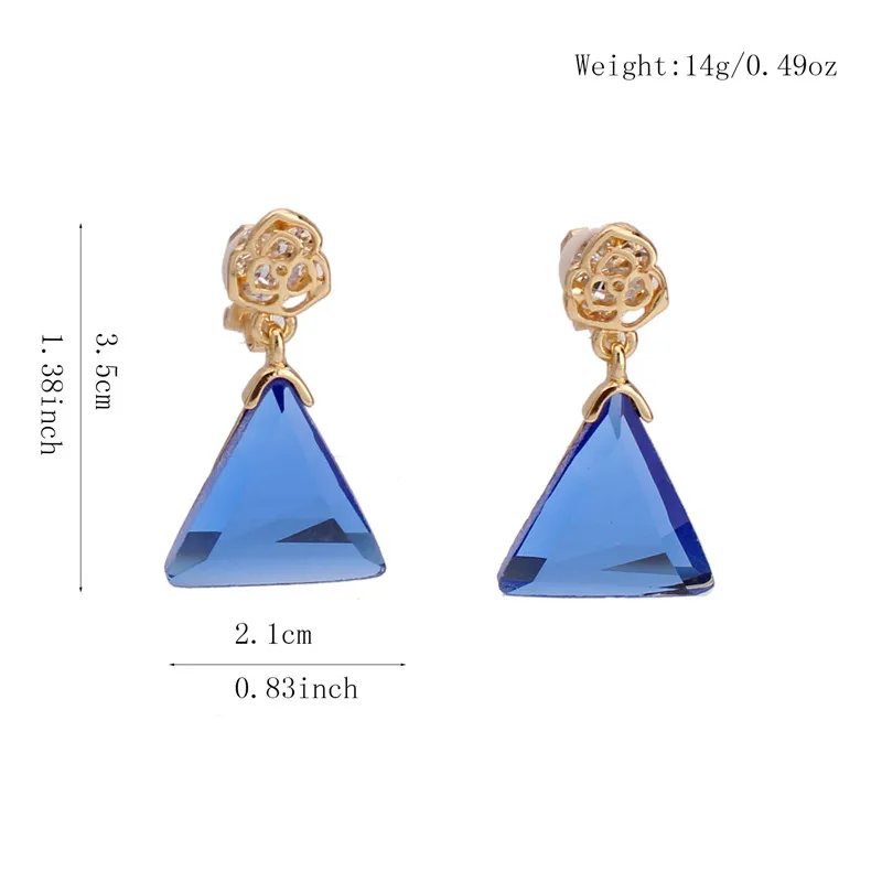 Женские серьги-клипсы с фианитами большие треугольные кристаллами розы не