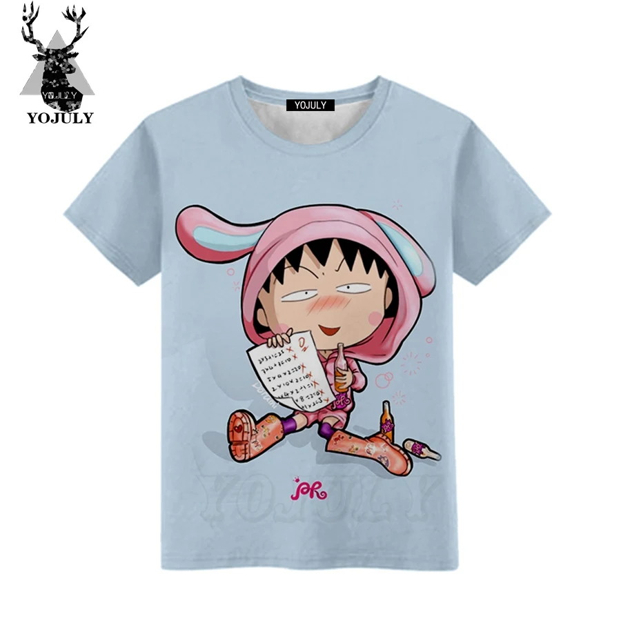 Футболка с 3D принтом YOJULY для маленьких девочек Lawaii Chibi Maruko Повседневная летняя