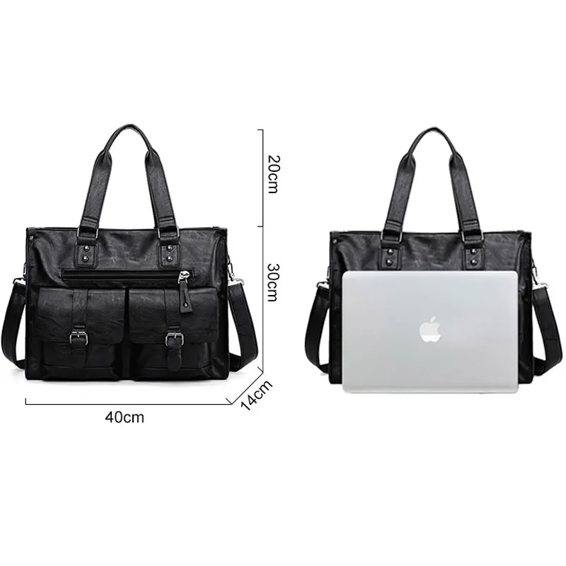 

Wellvo Men PU Leather Business Duffle Handbag For Male Fashion Square Bucket Travel Handle Bag Shoulder Laptop Tote XA214WC