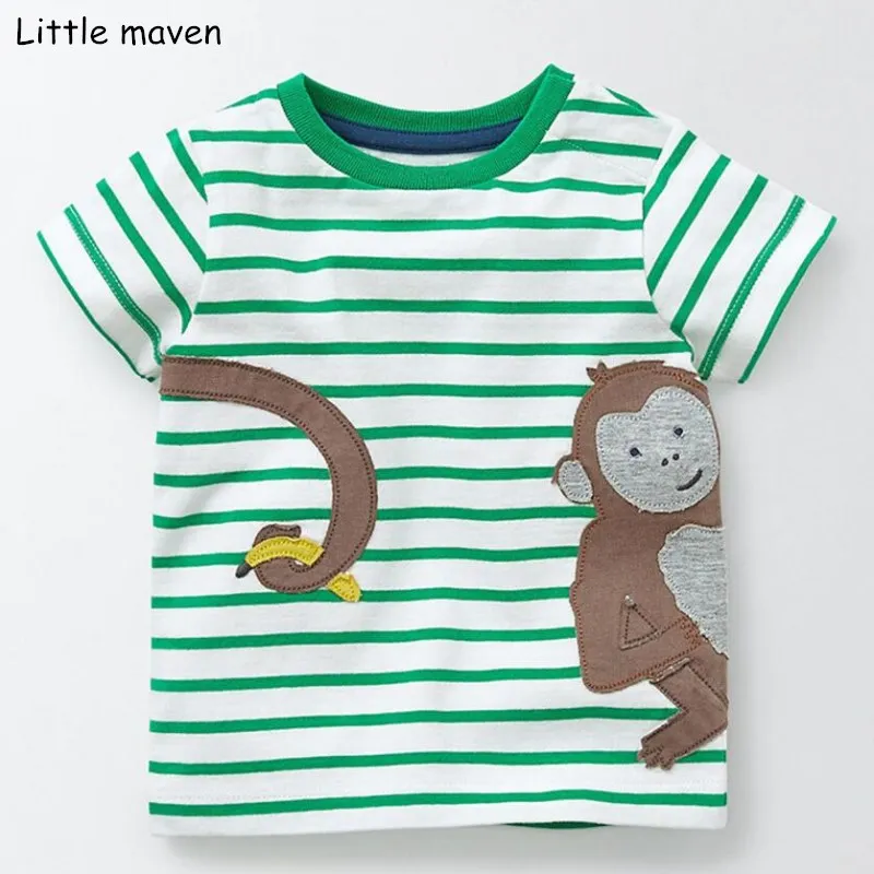 Детская футболка с коротким рукавом Little maven брендовая хлопковая в зеленую