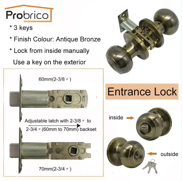 entrance lock Probrico круглые дверные ручки для межкомнатных дверных замков, Античная бронзовая дверная ручка с регулируемой защелкой, прохождение/Конфиденциальность/Входной замок - Цвет: entrance lock