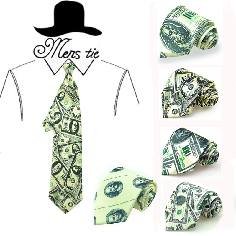 Мужской галстук Галстук официальный наряд Забавный галстук Ширина 4 дюйма американские Деньги Доллар США праздничный подарок Повседневная...