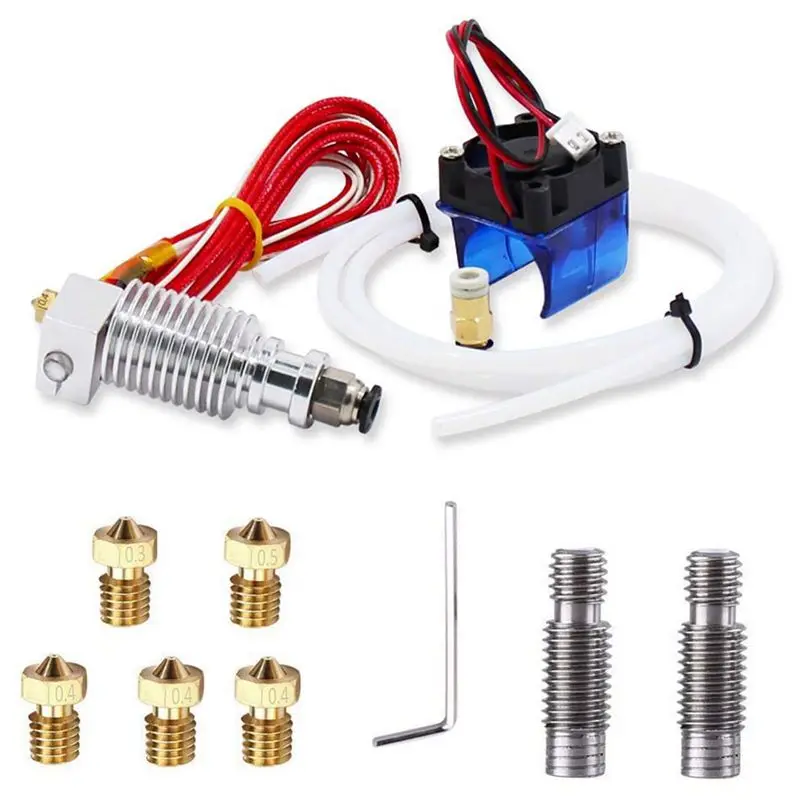 Цельнометаллический V6 J-Head Hotend экструдер комплект с 2 насадками из нержавеющей
