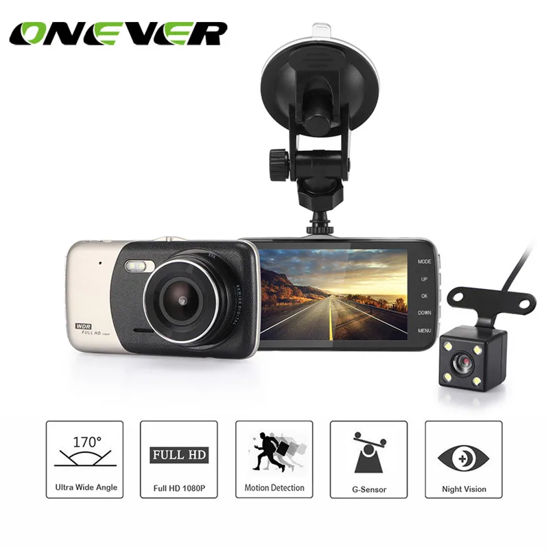 

Onever 4" Dual Lens 1080P FHD 1.0MP Dash Camera Car DVR Video Recorder Camcorder Support Motion Detection/G-sensor/Loop Video