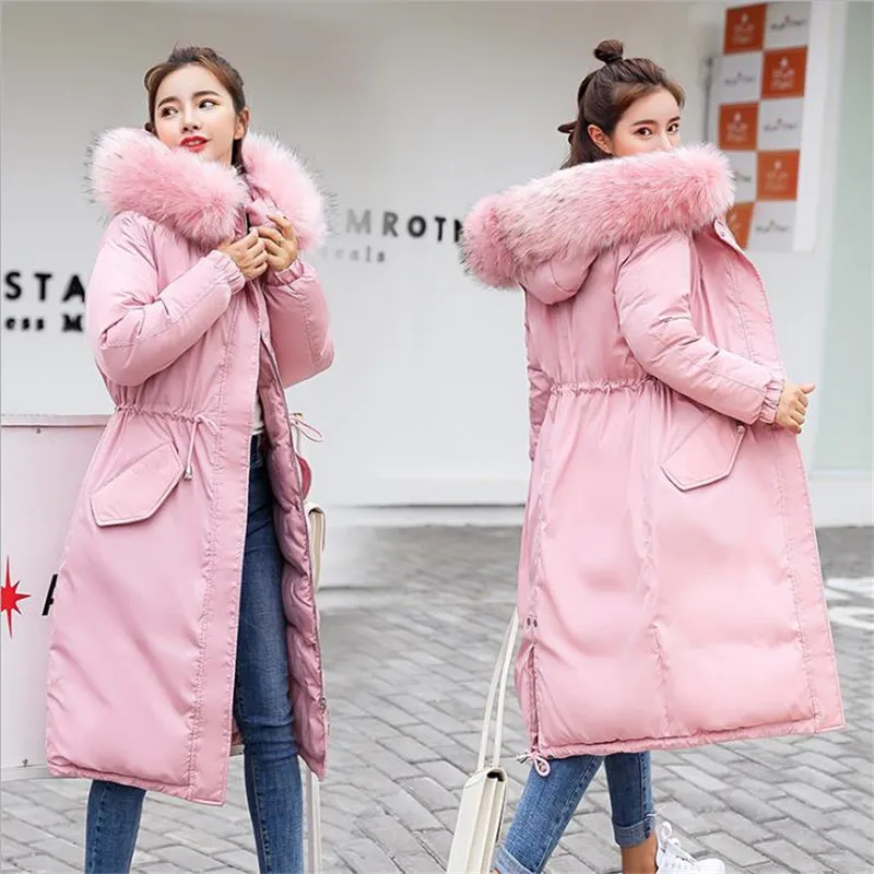 

2019 Warm Thicken Big Fur Collar Hooded Women Winter Jacket Long Outerwear for Women Coat High Quality Women Long Parkas D104
