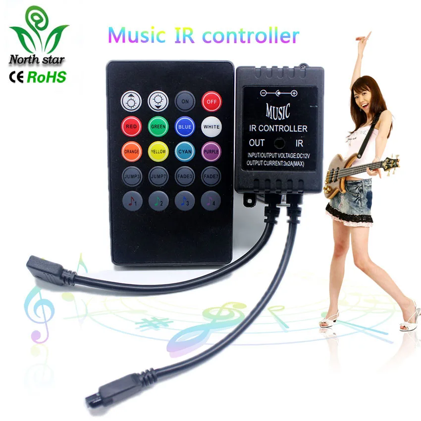 New 20 Key Music IR Controller Black Sound Sensor Remote For RGB LED Strip High Quality | Лампы и освещение
