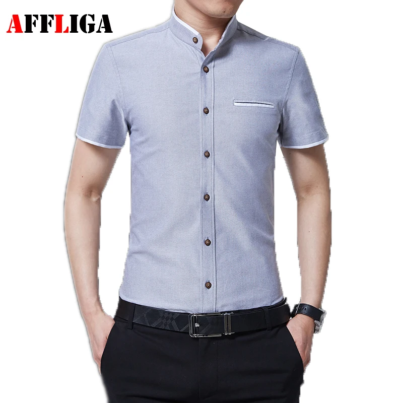 Affliga Новая мода Повседневное Для мужчин рубашка короткий рукав воротник-стойка