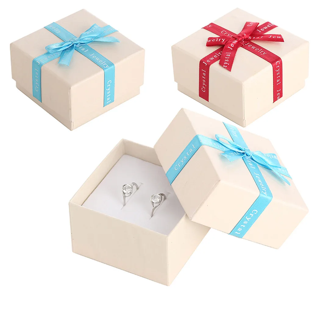 Шкатулка для ювелирных украшений с ленточным бантом и кольцом коробка хранения 16