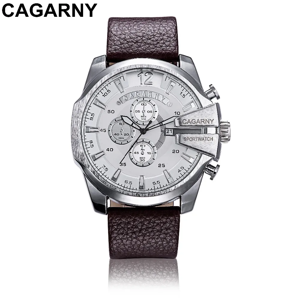 Reloj Hombre Роскошные Брендовые мужские часы CAGARNY с кожаным ремешком кварцевые часы военные спортивные мужские часы Relogio Masculino - Цвет: Silve