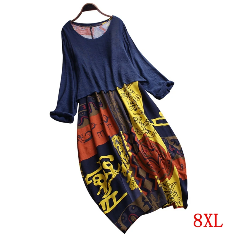 Женское платье большого размера из хлопка и льна большие размеры 5XL 6XL 7XL 8XL летнее