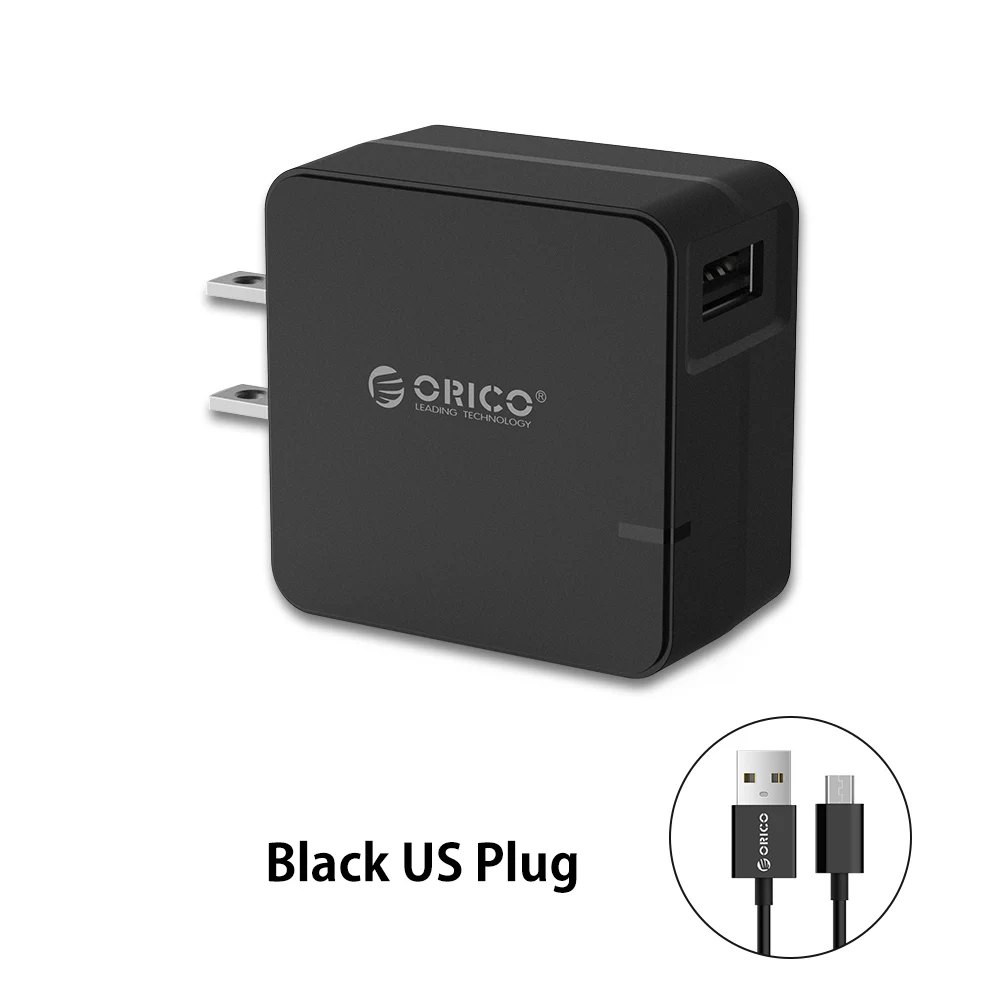ORICO QCW-1U Быстрая зарядка 2,0 Быстрая зарядка для мобильных телефонов USB зарядное устройство для samsung S5 S6 LG с 80 см Micro USB кабелем - Тип штекера: Black US Plug