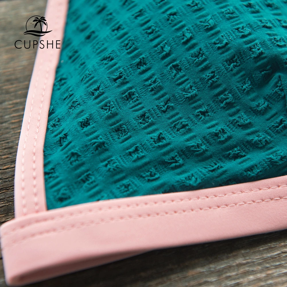 CUPSHE бирюзовый и розовый купальник с треугольным лифом из двух частей для женщин