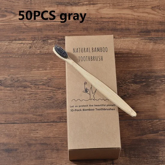 50PCS gray 50-Pack Vegan мягкая Щетинная зубная щетка бамбуковая зубная щетка cepillo dientes натуральная эко Capitellum бамбуковая фибра бамбуковая зубная щетка - Цвет: 50PCS gray