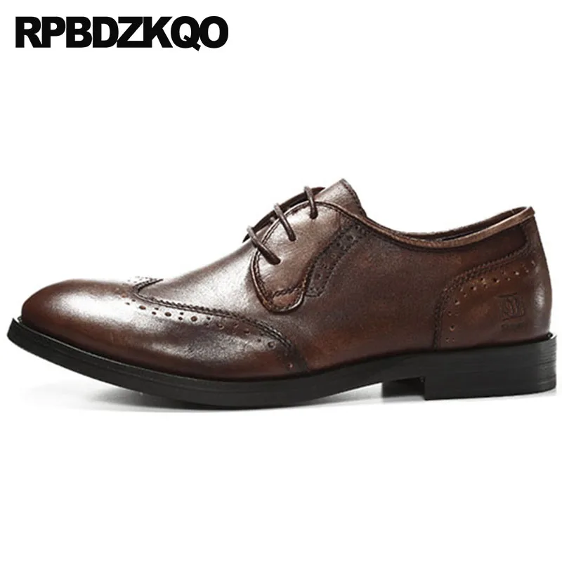 Retro Dress Black Party British Style Italy Brogue Real Leather Men Brush Oxfords Wingtip European Custom Handmade Shoes Italian | Обувь