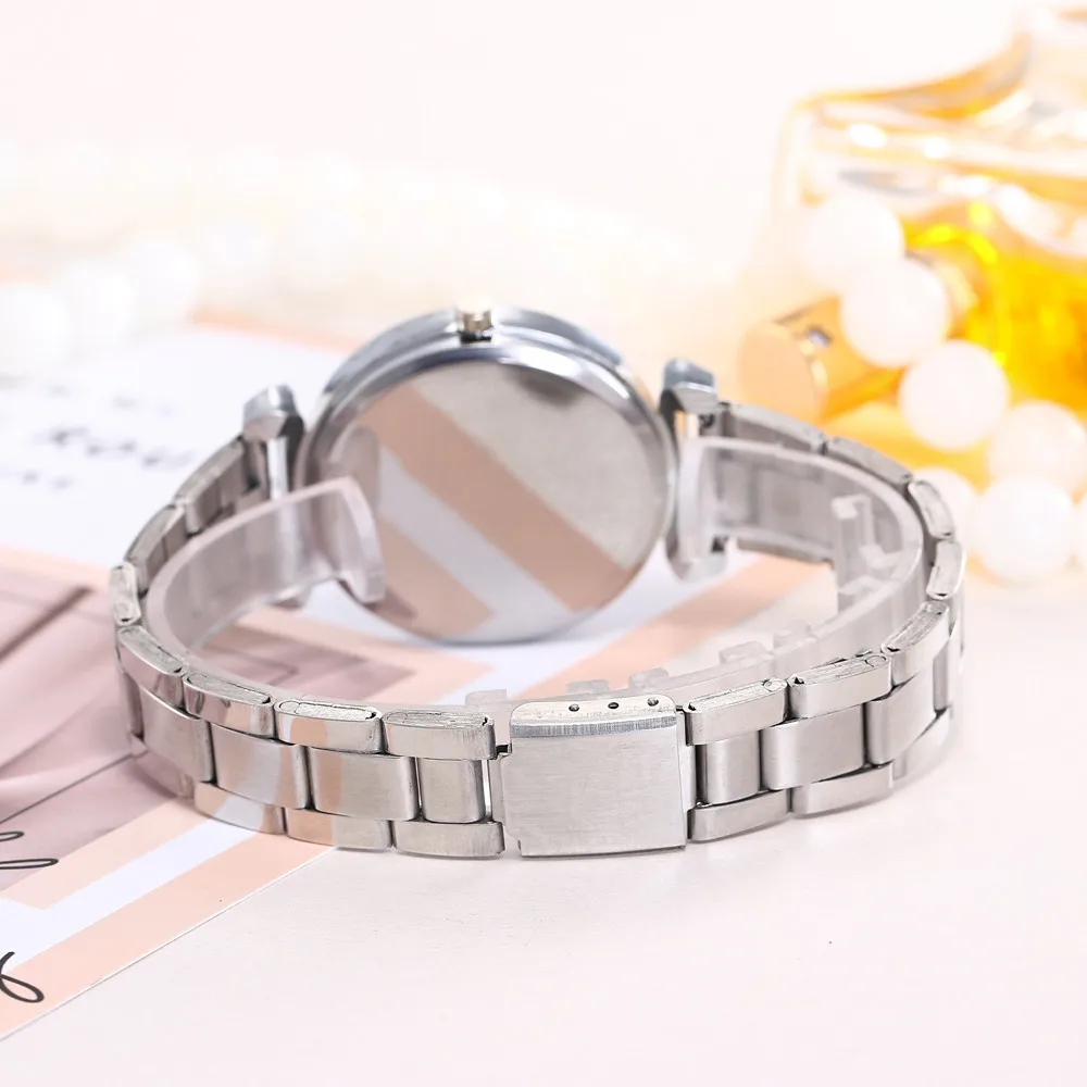 Женские часы женские модные кварцевые круглые наручные из нержавеющей стали
