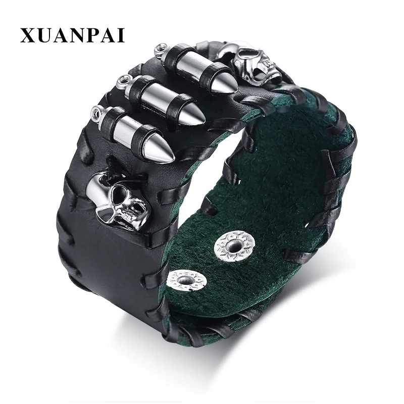 XUANPAI Rock мужской браслет с черепом 33 мм широкий из натуральной кожи наручные