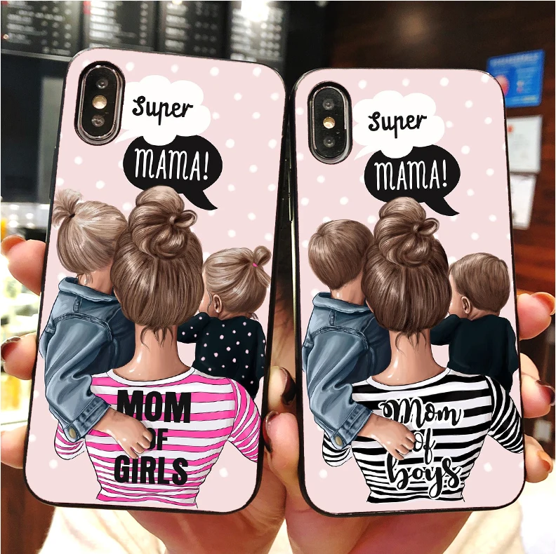 Черный Коричневый чехол для мамы и дочки с волосами iPhone 11Pro MAX XR XS X10 5 6 7 8Plus SE мягкая