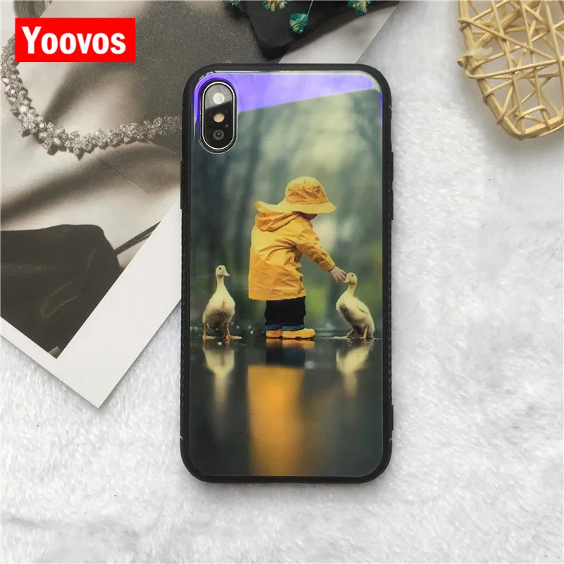 Yoovos новый супер красивый и милый чехол для телефона IPhone 7 6 8 Plus плюс X Blue light Стекло