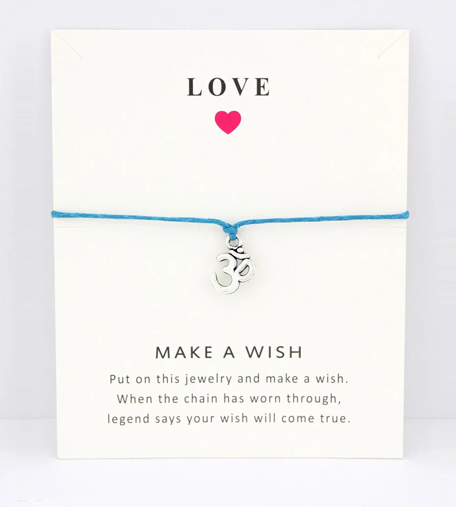 Браслеты для йоги om OHM Hamsa Fatima Hand Evil Eye Peace Charm Card фиолетово желтый вощеный шнур