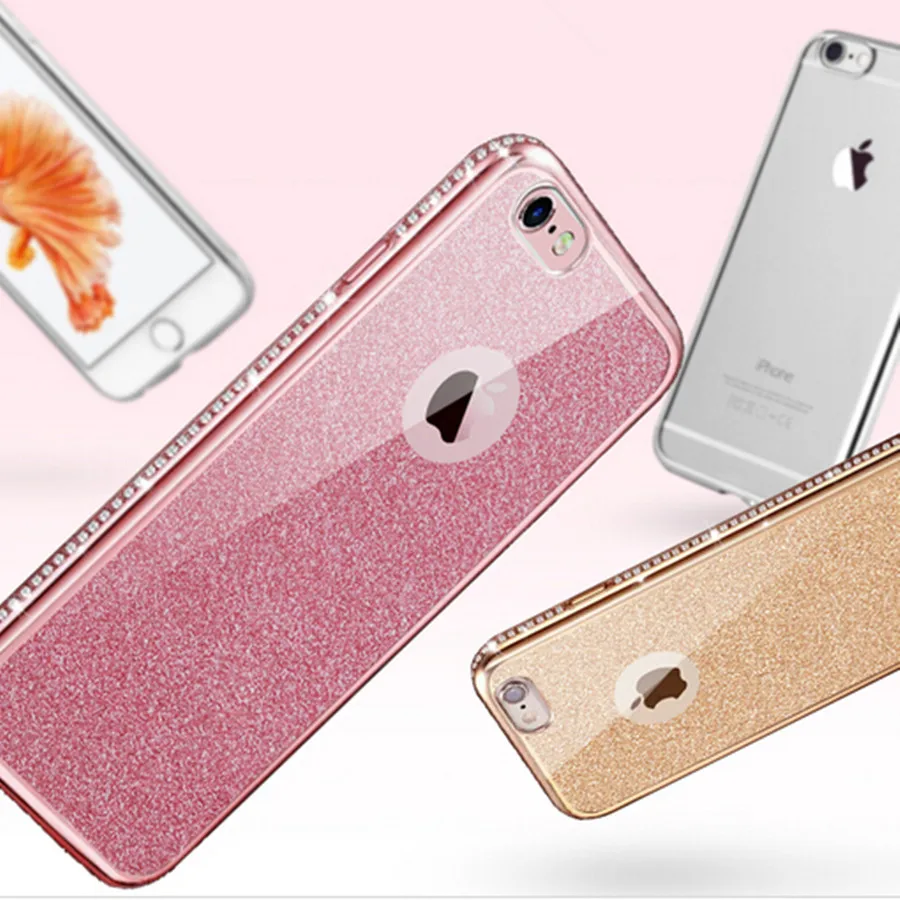 Для iPhone 7 / Plus 3D Алмазный коврик бамперы Мягкий ТПУ чехол + Блестящая крышка для