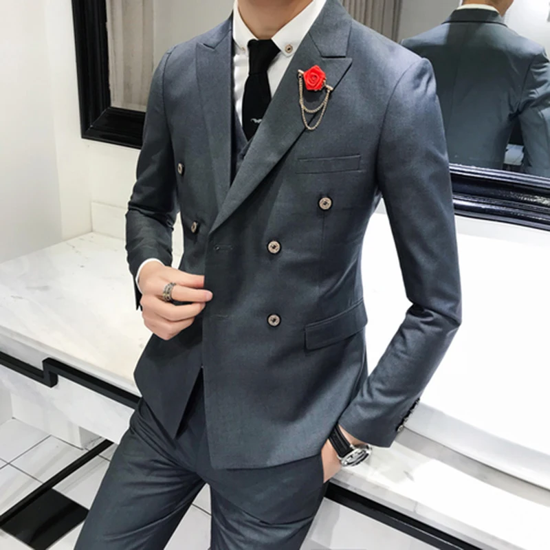 2019 свадебные костюмы для мужчин пиковый воротник Slim Fit 3 шт. (куртка + жилет брюки)