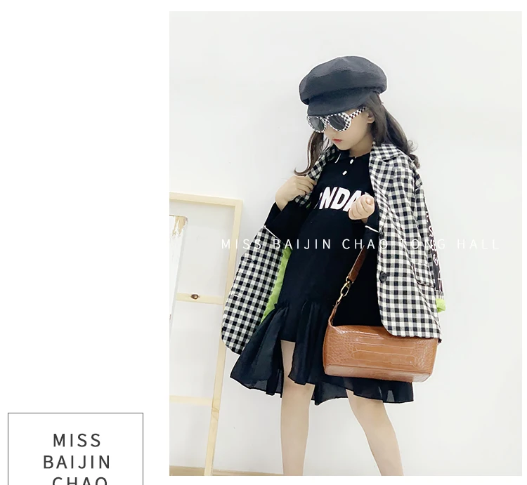 Baby girls plaid blazer coats spring autumn new Patch letter outerwear tops for children clothes teenage jackets ws904
