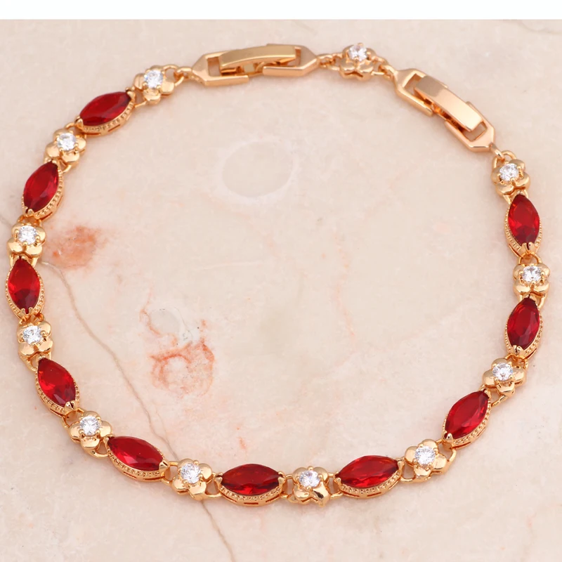 ROLILASON Марка нежный дизайн золотой тон ювелирные изделия циркон Красный Кристалл