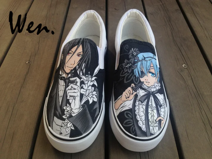 

Wen Design Custom Black Butler Anime Hand Painted Shoes Slip On Low Flat Men Women's Canvas Sneakers Strapless Lazy Plimsolls