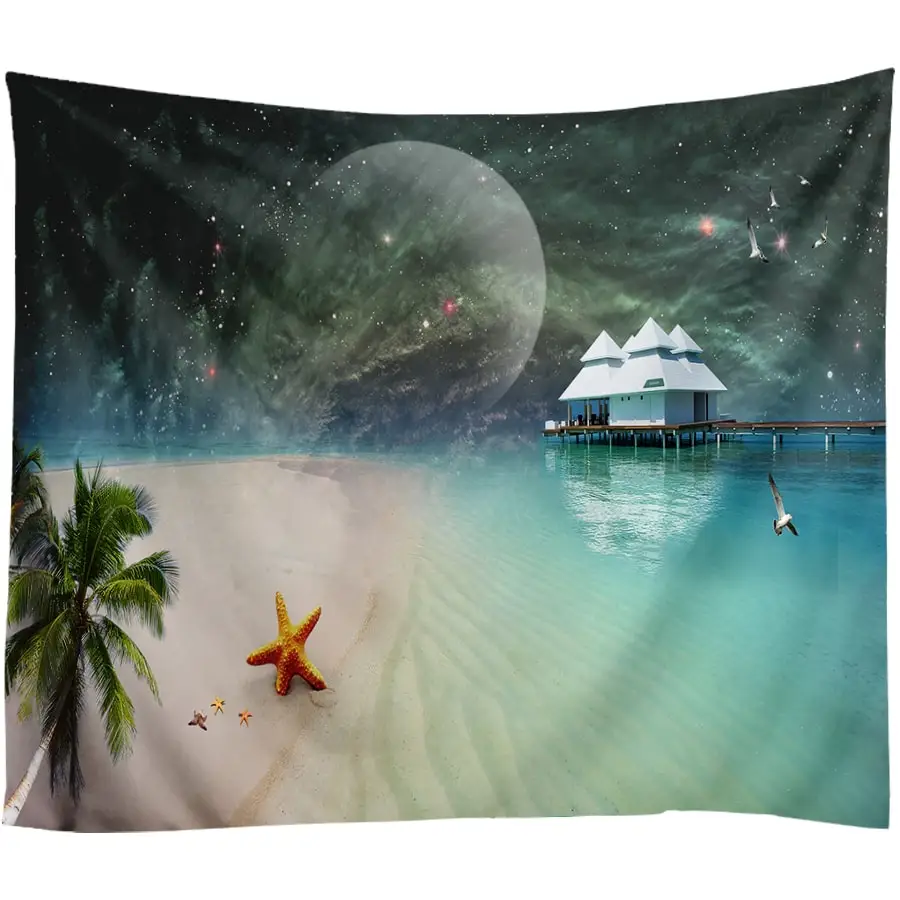 Moon Beach гобелен галактика настенный кокосовый гобелены художественный ковер