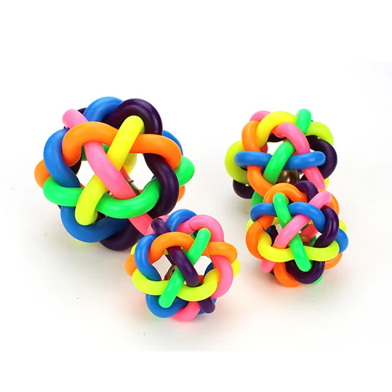

5PCS Pet Dog Cat Toys Rubber Balls With Bell Chew Toys For Dog Cat Tooth Cleaning Balls Interactive Puppy Toys Rainbow Balls