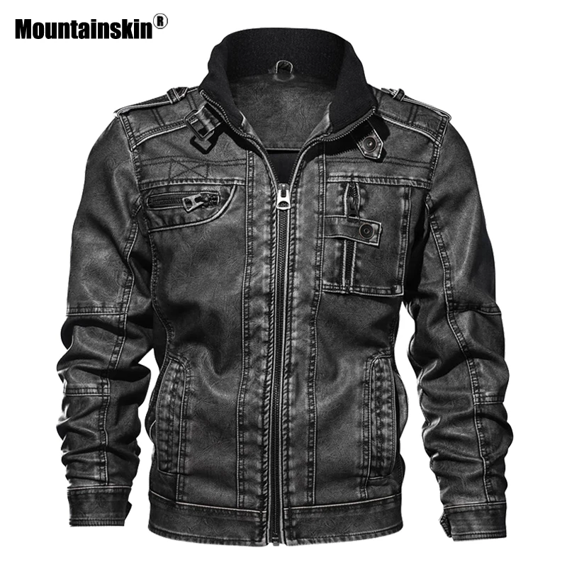 Куртка Mountainskin мужская из искусственной кожи приталенный силуэт мотоциклетная