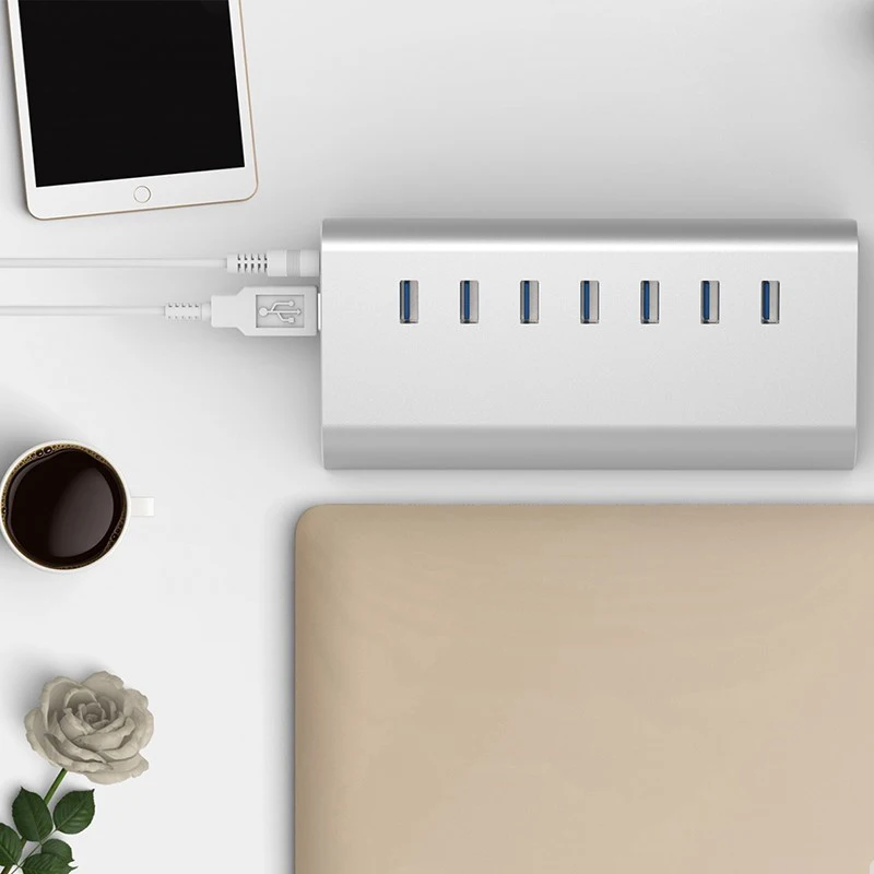 7 портов Usb 3,0 алюминиевый концентратор адаптер 5 Гбит/с высокая скорость с питанием от сети переменного тока для ноутбуков ПК Планшет Для iMac, для MacBooks
