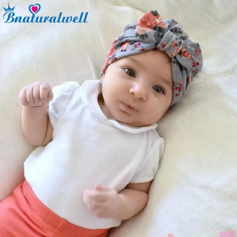 Bnaturalwell Baby Turban hat with bow Newborn Toddler cotton Infinity turban Infant Topknot beanie Cotton flower cap H131S | Детская