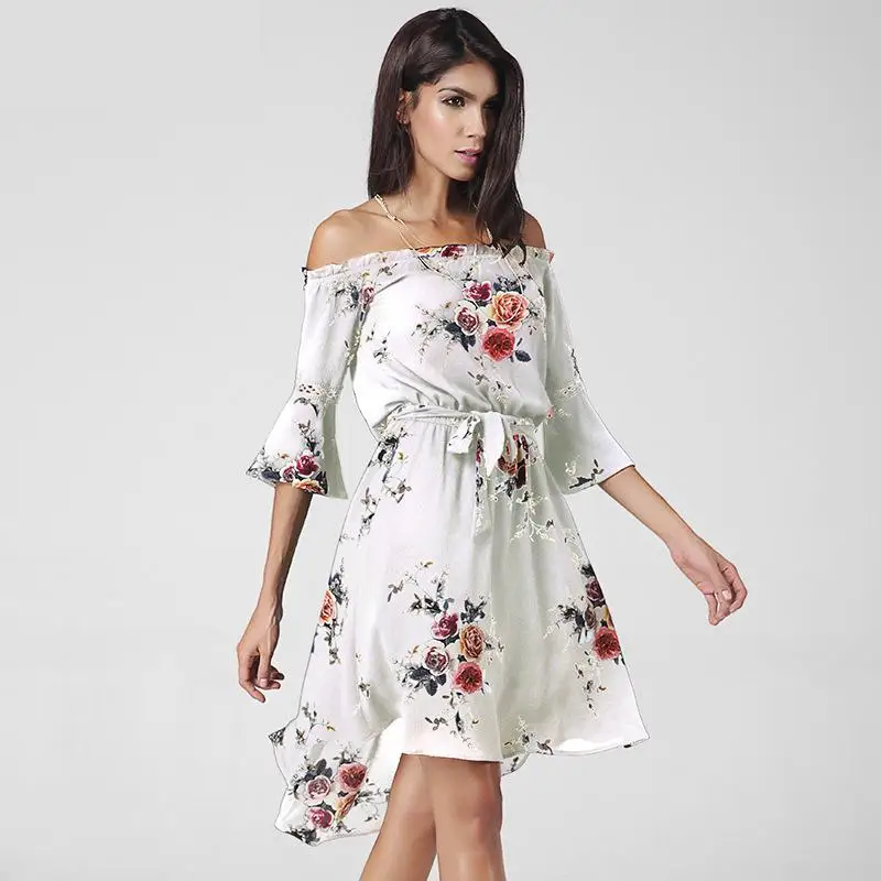 Новое модное летнее платье 2017 женская обувь элегантное белое с цветочным
