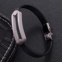 wholesale fashion men jewelry hollow out stainless steel bracelet pu leather bracelet charm bangles for men punk wristband pw725
