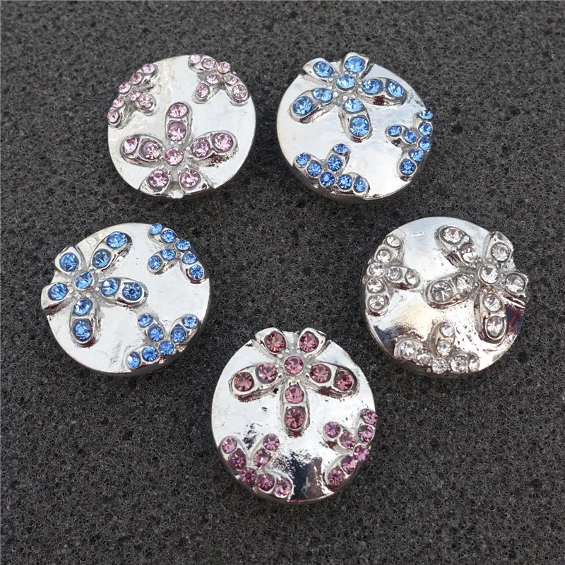 

10 Pcs/lot Rhinestone Flower 18mm Snap Buttons Jewelry Findings Mix Colors