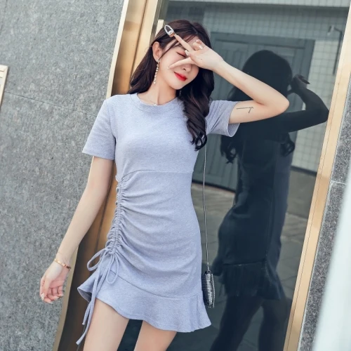 Женское платье с коротким рукавом повседневное хлопковое мини-платье большого