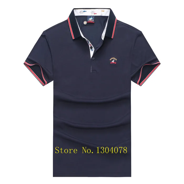 5983-DARKBLUE Лето, мужская рубашка поло с коротким рукавом, хлопок, бренд Tace& Shark, полосатая одноцветная 3D вышивка, мужские рубашки поло 3XL - Цвет: 5983-DARKBLUE