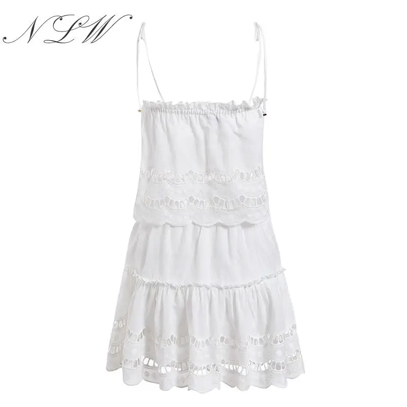 NLW однотонное кружевное платье с вышивкой элегантное пляжное женское костюмы