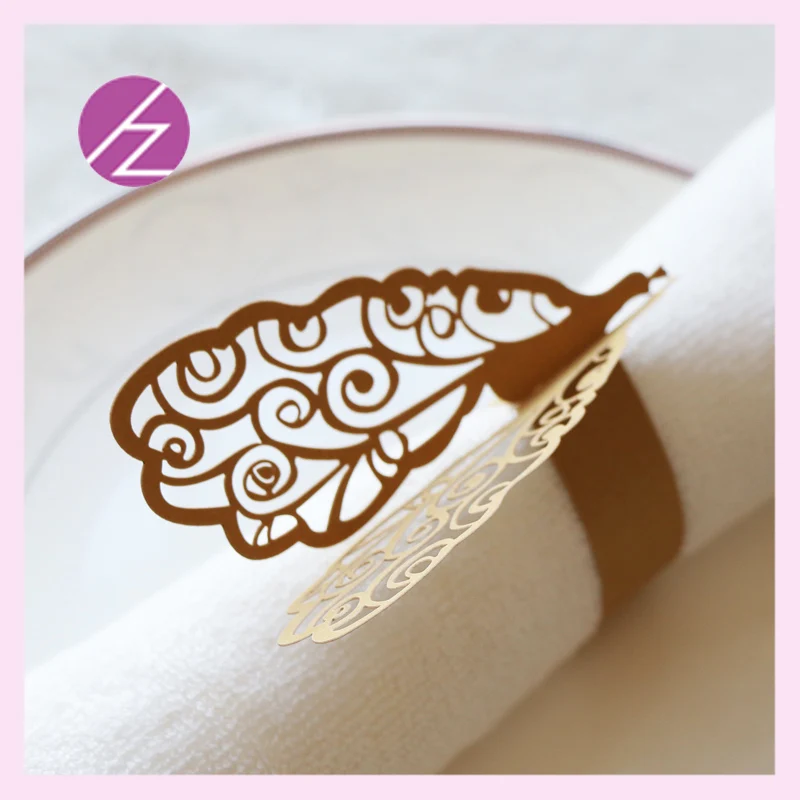 100 шт./лот изысканный лазерная резка Резные Бабочка салфетка с узором Кольцо